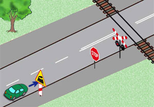 samoch�d przed przejazdem kolejowym