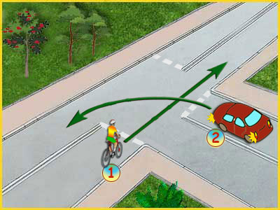 rowerzysta ma po prawej auto i musi je przepuścić