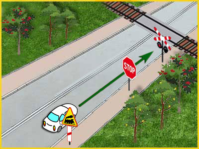 samochód przed przejazdem kolejowym