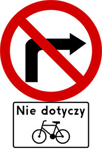 zakaz skrętu w prawo nie dotyczy rowerów